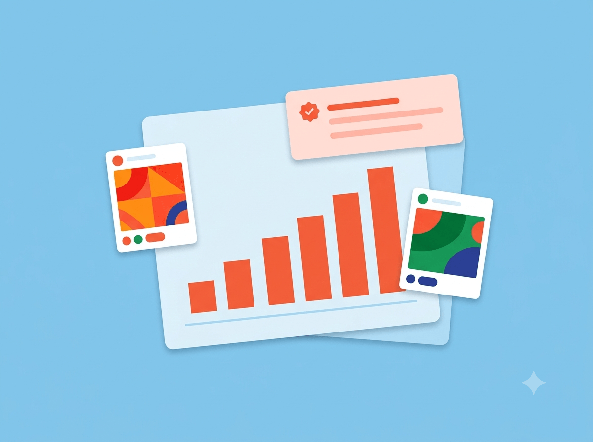 Reportes mostrando métricas de crecimiento e interacción en redes sociales